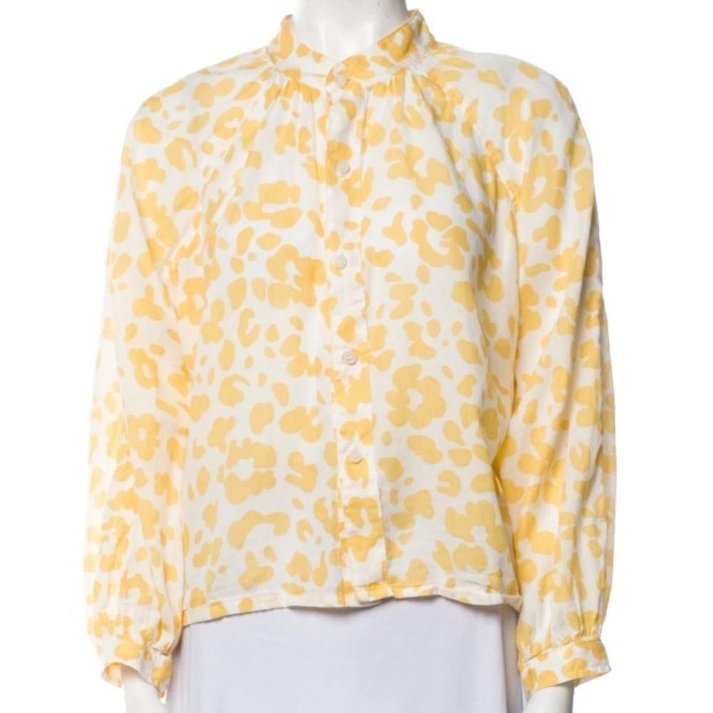 MOTHER Sunburst Cotton Yellow Leopard Print Button Up Long Sleeve Shirt XS